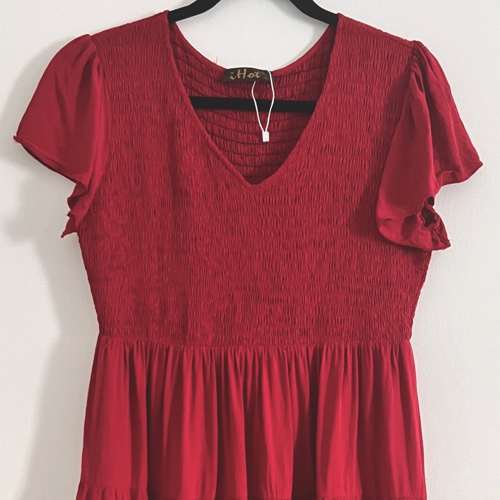 Flutter Sleeve V-Neck Smocked Dress